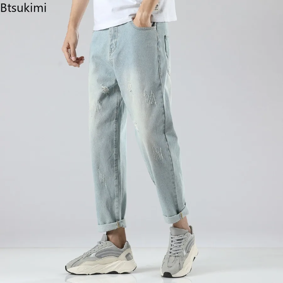 

Men's Vintage Cotton Jeans Stretch Comfortable Loose Trousers Fashion Hip-hop Distress Personality Streetwear Male Denim Pants