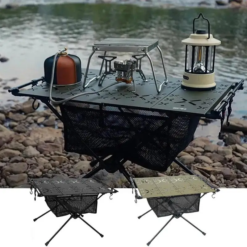 Ultralight Camping Folding Table With Under Table Storage Net Bag Aluminum Alloy Picnic Desk Ultralight Grill Table For Camping