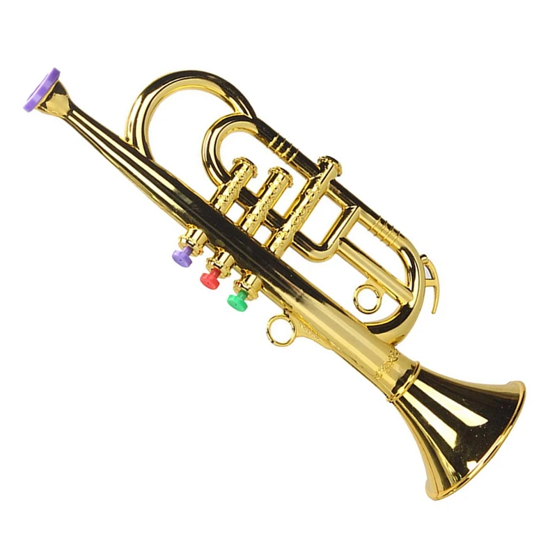 

2X Trumpet 3 Tones 3 Colored Keys Simulation Play Mini Musical Wind Instruments For Children Birthday Party Toy Gold