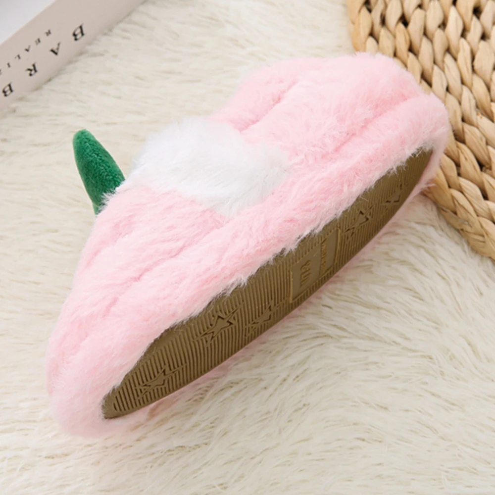 Fashion Toddler Girl Slippers for Winter Baby Loafers Plush Warm Pink Peach Soft Rubber Sole Children Home Shoes Indoor Footwear