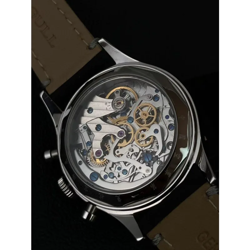 ل 1963 الطيران الطيران كرونوغراف طبق الاصل دليل لف الميكانيكية ساعة رجالي كريم أصفر الفولاذ المقاوم للصدأ مقاوم للماء الرجال #4