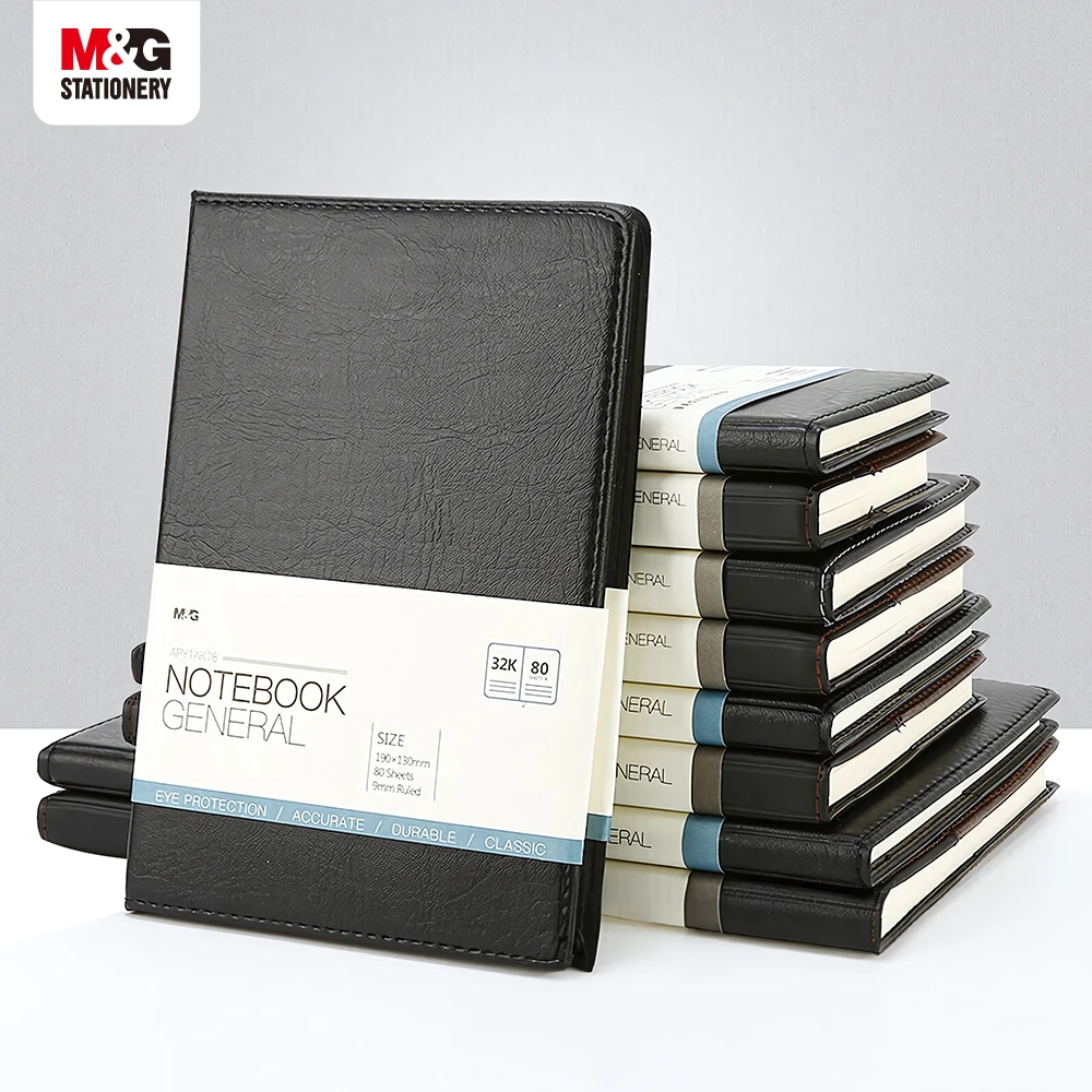 M&G 80 Pages Black Office Notebooks, Meeting Leather-bound Notebooks, Inclusive Diaries, Business Notepads 32/25/18K