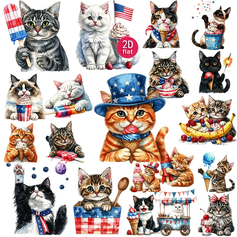 20pcs 2D , Cartoon Cat, Independence Day Stickers, Suitable for diaries and DIY scrapbook stickers