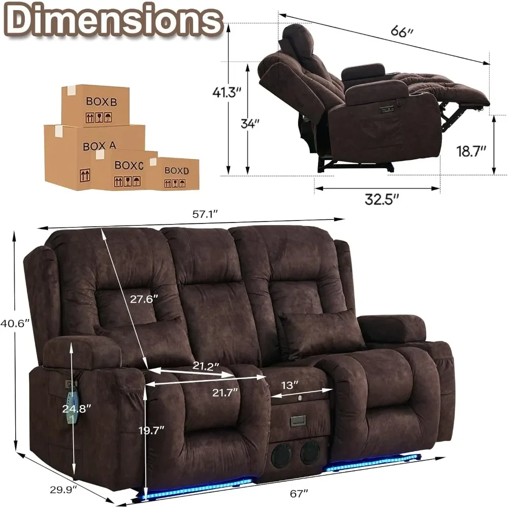 Recliner Sofa with Massage & Heat Home Theater Seating with Console RV Recliner Suitable for the elderly, relieve fatigue