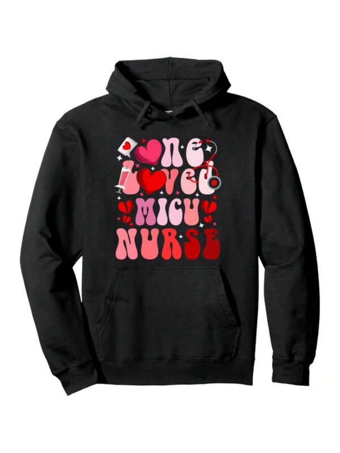 Beliebter MICU-Krankenschwester-Hoodie – ein Geschenk zum Valentinstag für Krankenschwestern, mit medizinischem Motiv, Herzmuster und Stethoskop-Druck, weicher, warmer Pullover.