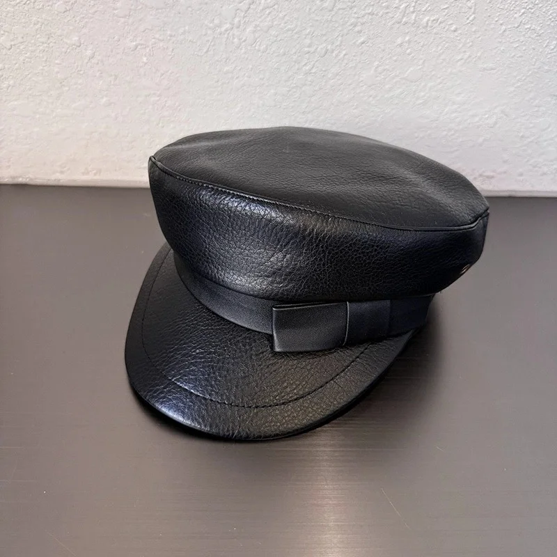 Japanese-Style Bow Beret for Women: Retro Punk Navy Hat That Makes Your Face Look Smaller, Vintage Painter's Hat