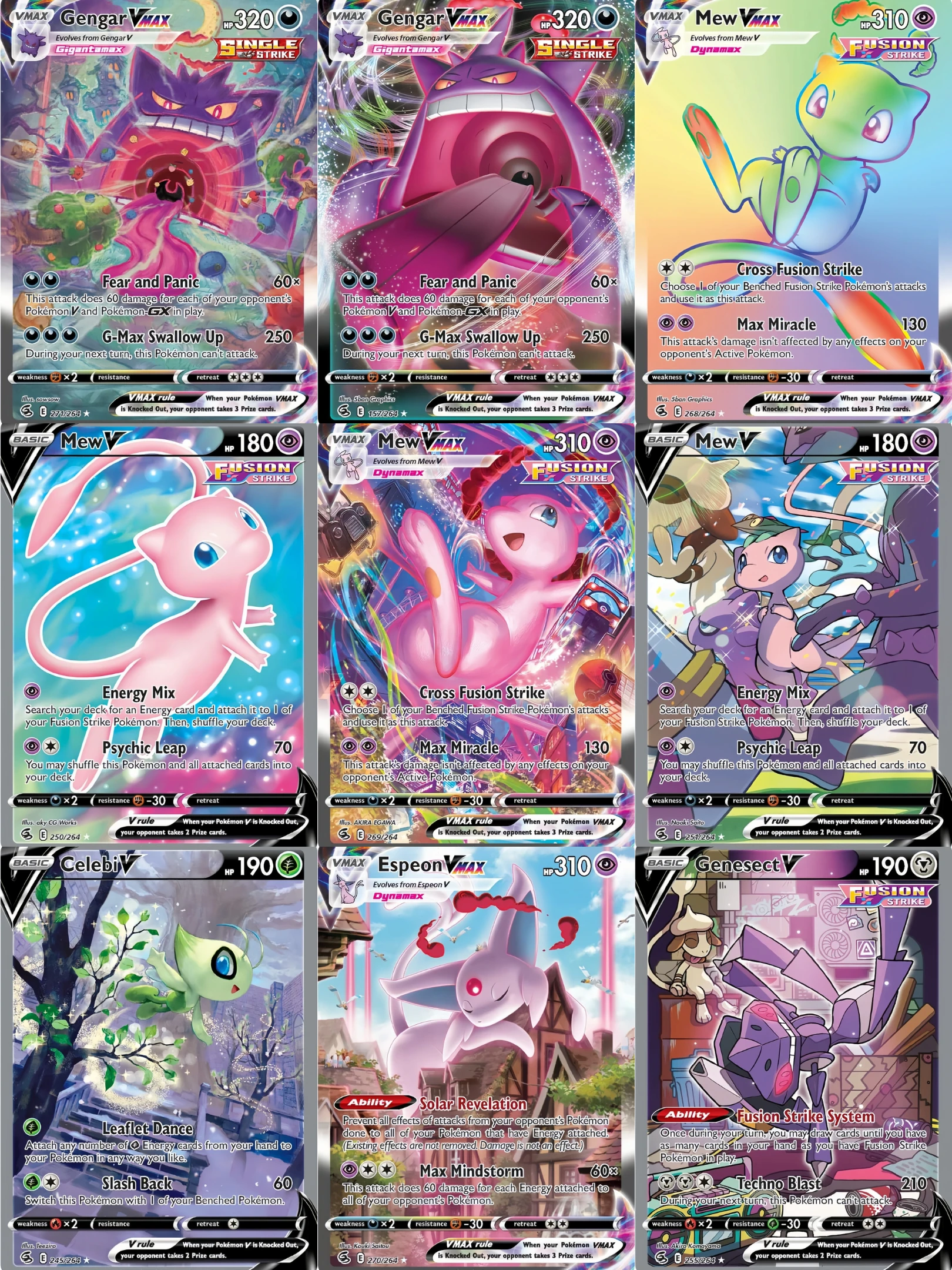 PTCG Cards Holo Rare Cards Gengar Mew Espeon Celebi Genesect PTCG Cards Gift Collection PKM DIY Gift