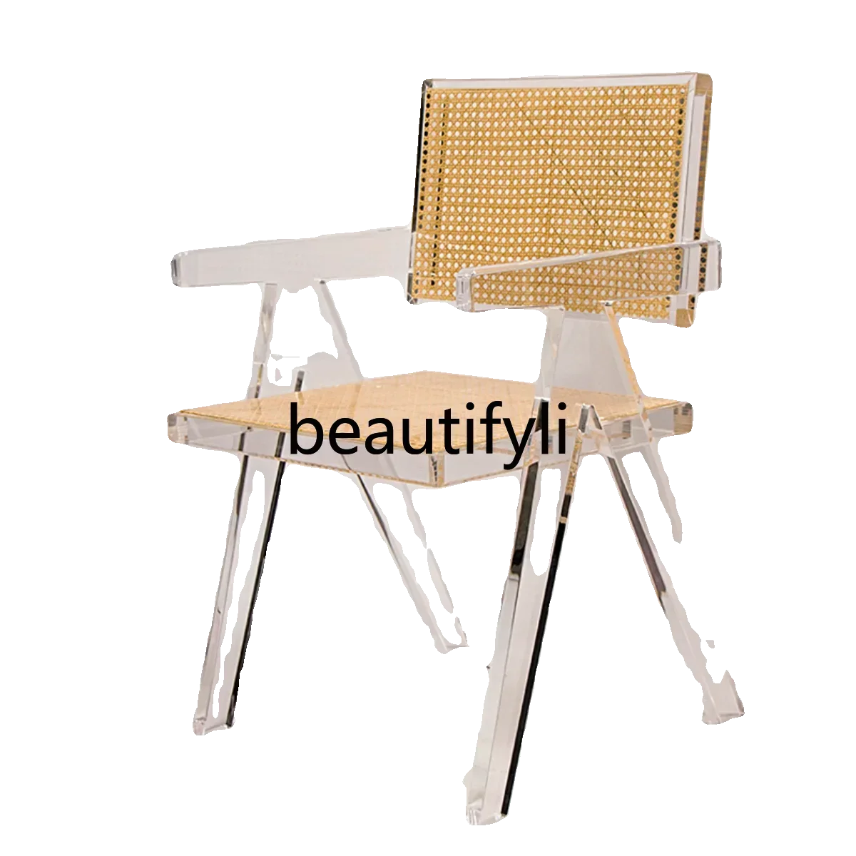 

Acrylic rattan chair transparent dining table chair art retro backrest minimalist crystal living room chair