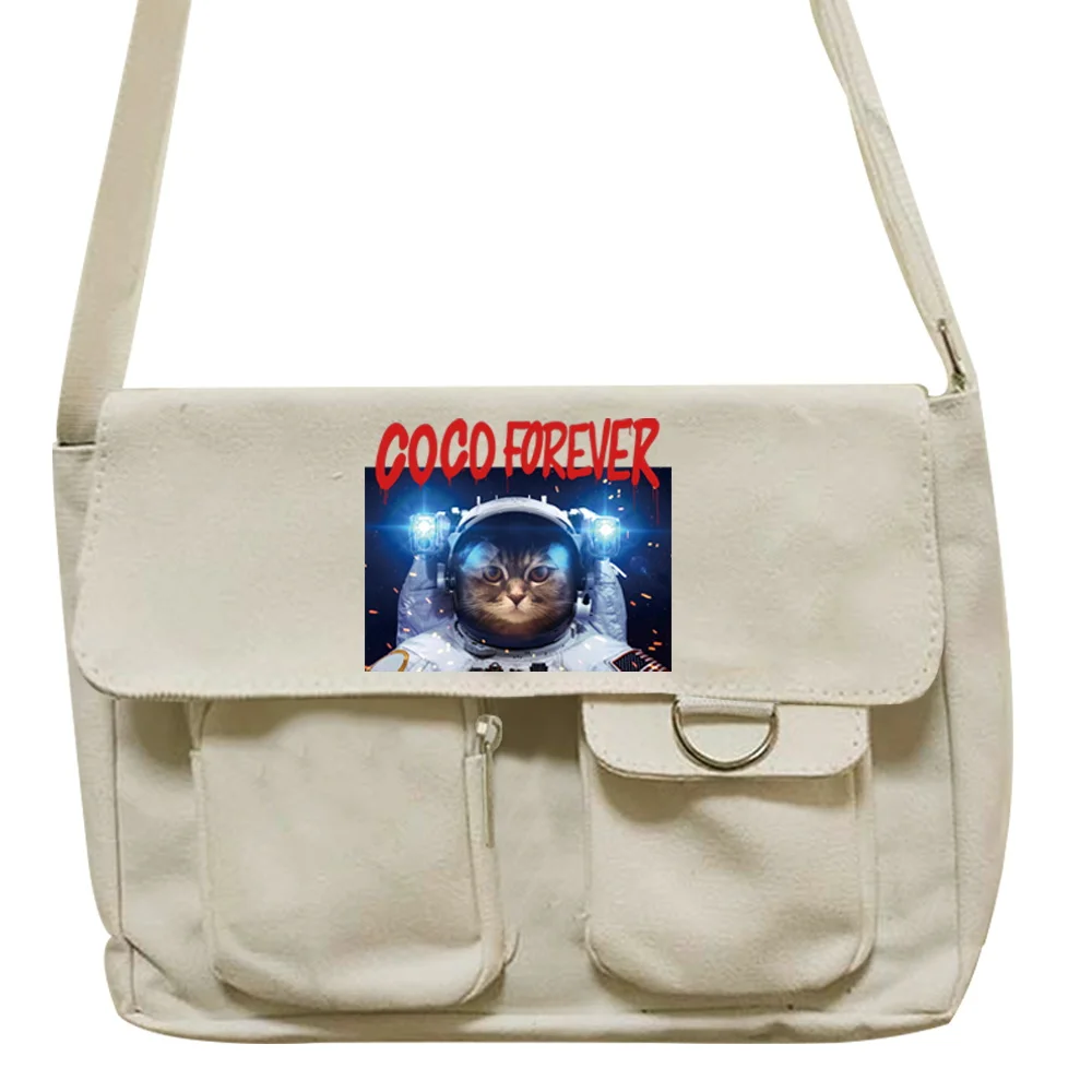 Bolsa crossbody 2022 simples bolsas de ombro da lona feminina estilo estudante casual selvagem mensageiro organizador astronauta impressão caso do carteiro