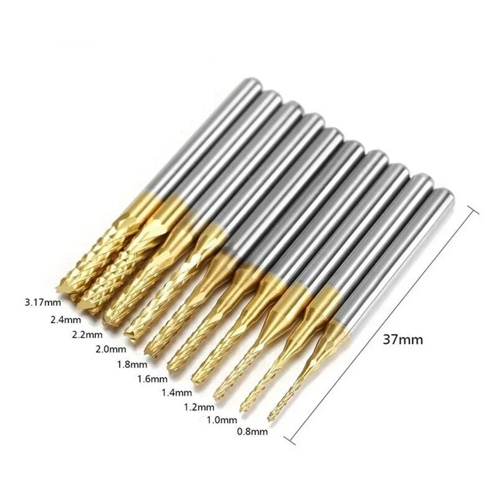 1/8" Shank End Mill 10Pcs set Bits Carbide CNC Coated Cutter Golden Milling Router High hardness High strength
