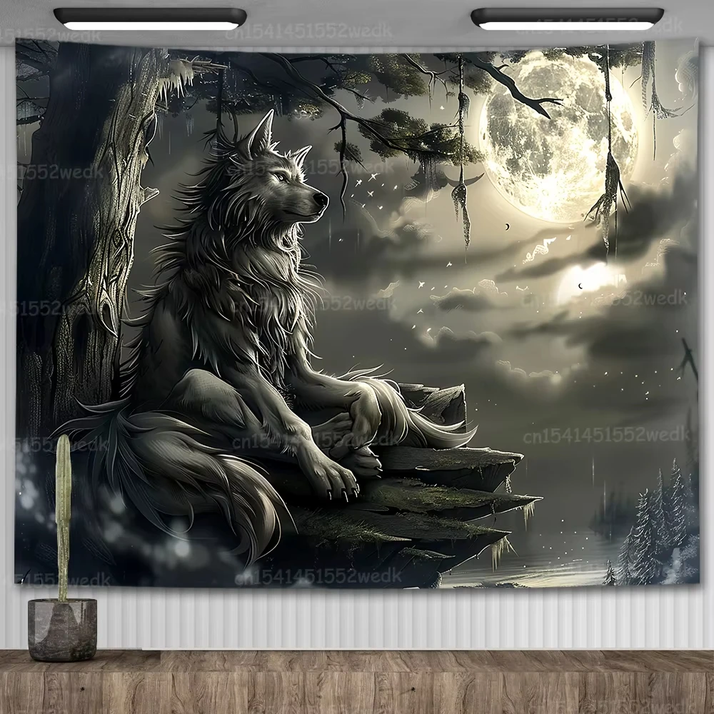 ايمو الأبيض الذئب يجلس ميمي نسيج بالذئب المفروشات لغرفة النوم المطبوعة ديكور المنزل لوحات غرفة المنزل النوم نسيج #4