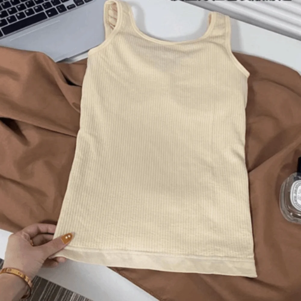 

High Quality Sleeveless Design Thermal Vest with Chest Pads U Neck Warm Tank Top Warm Solid Color Warm Vest Winter Season