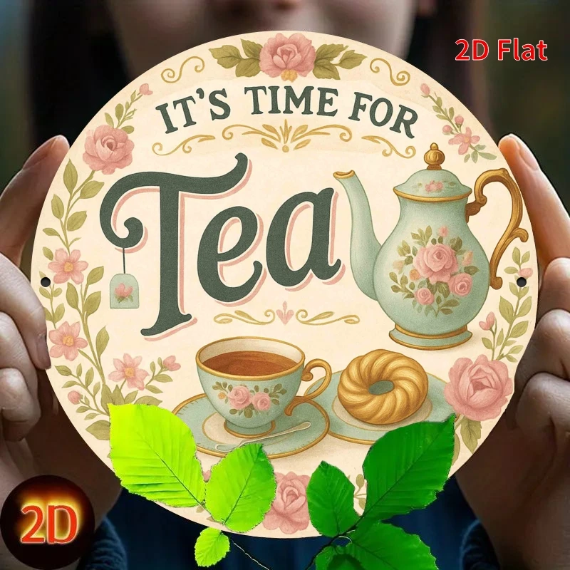 2D-Flugzeug, 1 Stück 7. 8-Zoll-Rundschild aus Eisen zum Aufhängen – Teezeit-Thema, geeignet für Kaffee und Getränke, Zuhause und Restaurant