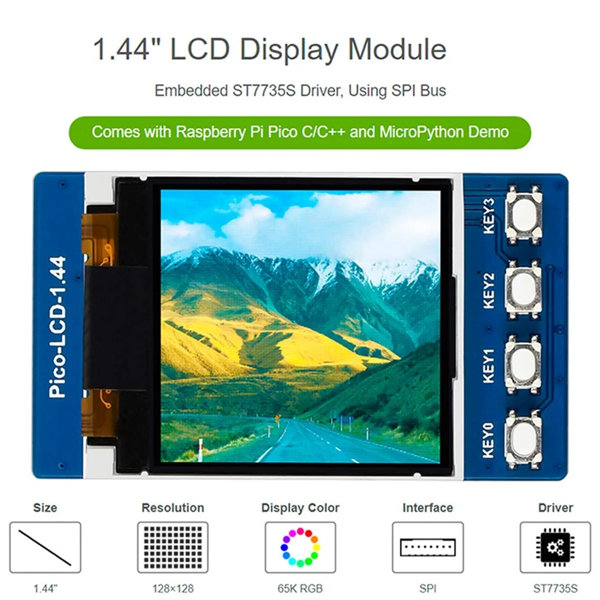 Waveshare 1.44Inch LCD Display Module for Raspberry Pi Pico, 128X128 Resolution TFT Display Panel 65K RGB Display Color