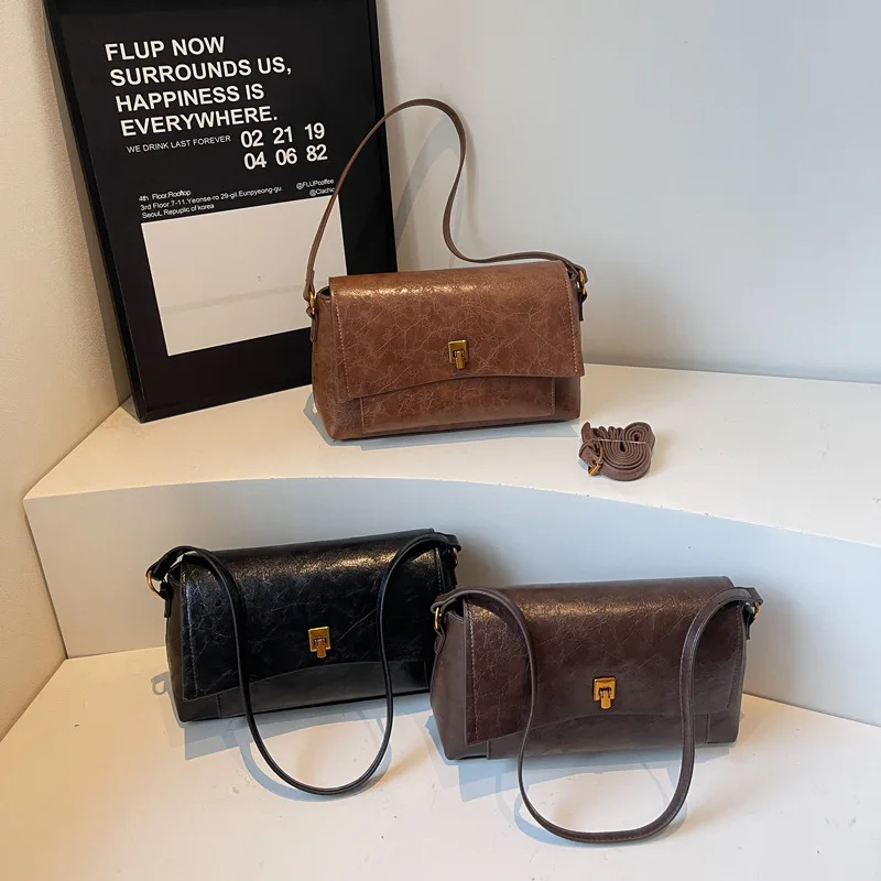 حقيبة كتف عصرية لعام 2025 A/W للنساء، حقيبة كروس متعددة الاتجاهات من الجلد الطبيعي بسعة كبيرة، محفظة عمل أنيقة عتيقة #4