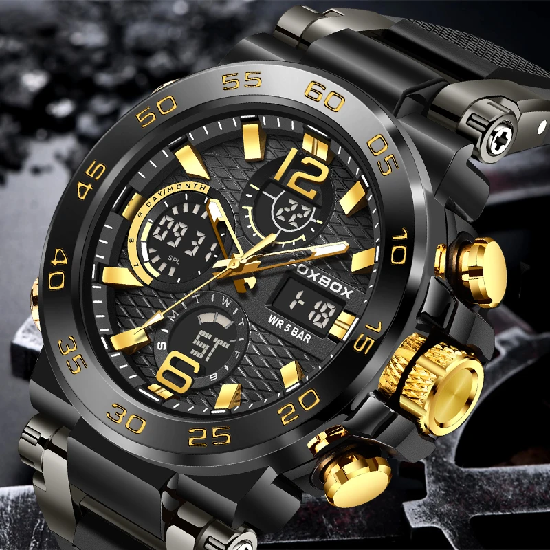 

FOXBOX Top Brand Sports Watch For Man Quartz Digital Military Wristwatch 50M Waterproof Luminous Men Watch Reloj Hombre 2024 New