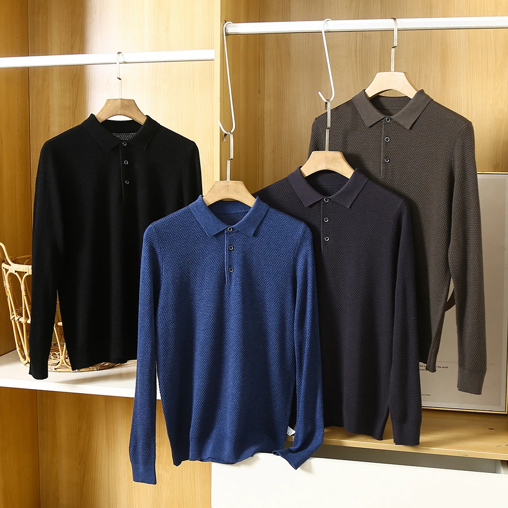 

Soft Honeycomb Fabric Long Sve Knitwear Casual Collared Comfortable Men's Faion Urban Sle Autumn Winter Busin Casua...