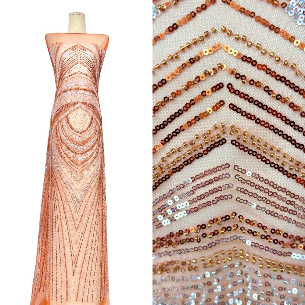 

Роскошная африканская кружевная ткань с пайетками, французская вышивка, высококачественное тяжелое кружево с бисером для свадебных платьев, 5 ярдов