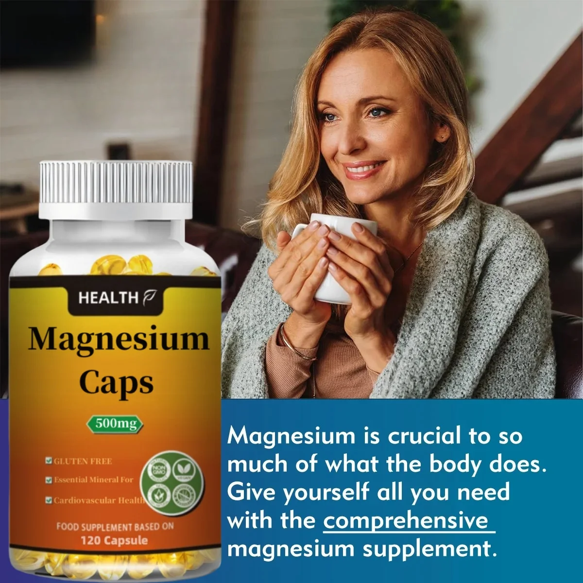 Magnesium Capsules 500 mg, magnesium oxide, citrate, succinate, heart health, healthy bones, metabolism support