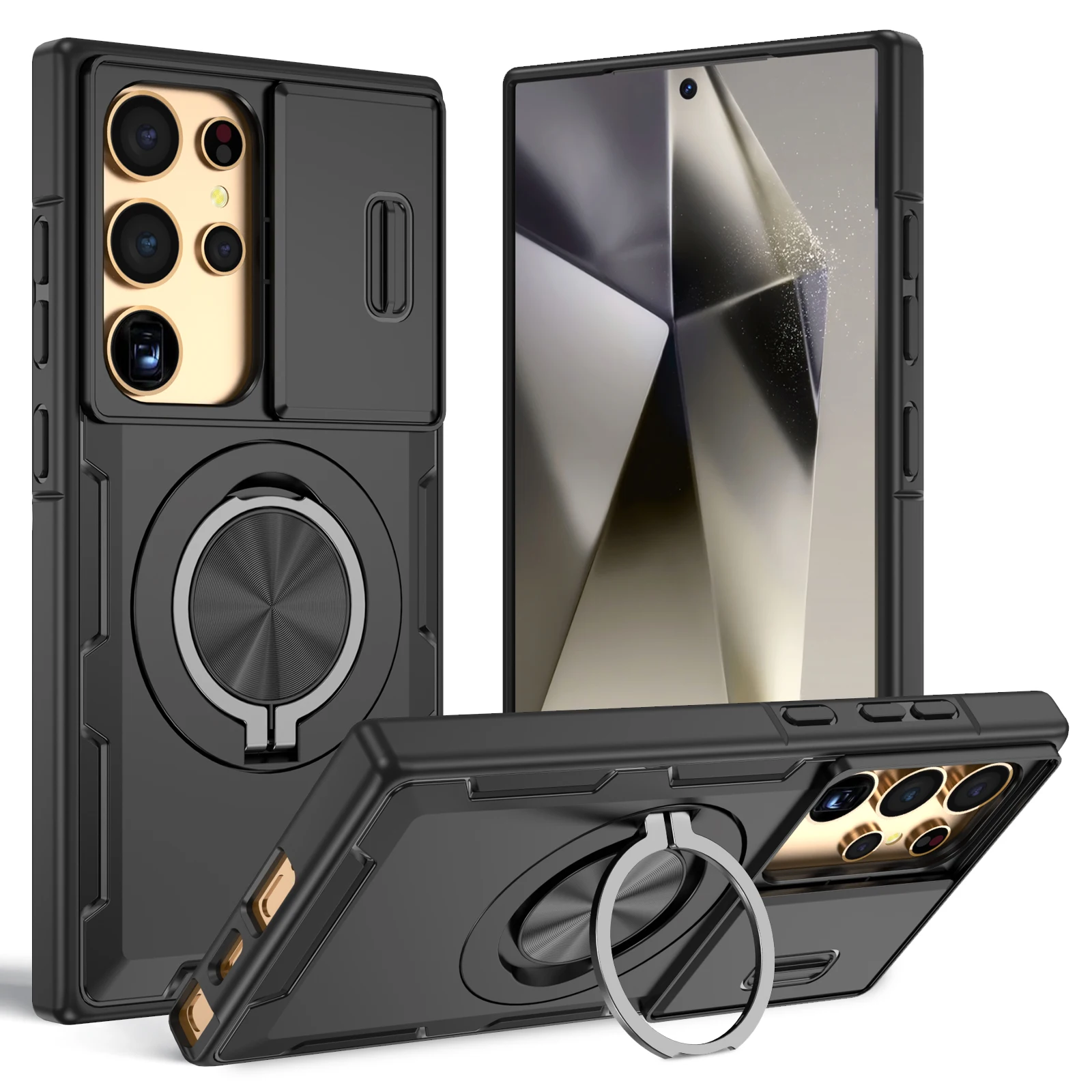 armor Case for Samsung Galaxy A17 5G A16 A26 A36 A56 A15 S25 Ultra S24 S26 Plus Magnetic Ring Holder Slide Camera Cover
