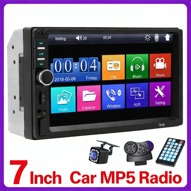 

Hippcron 7 Inch 2 Din Car Radio Multimedia Player, HD Touch Screen Car Stereo MP5 Player Bluetooth FM AUX TF USB Mirror Link
