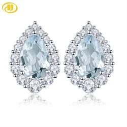 Natural Aquamarine Solid Sterling Silver Stud Earring 0.6 Carats Genuine Gemstone Light Blue Romantic Classic Jewelry Style