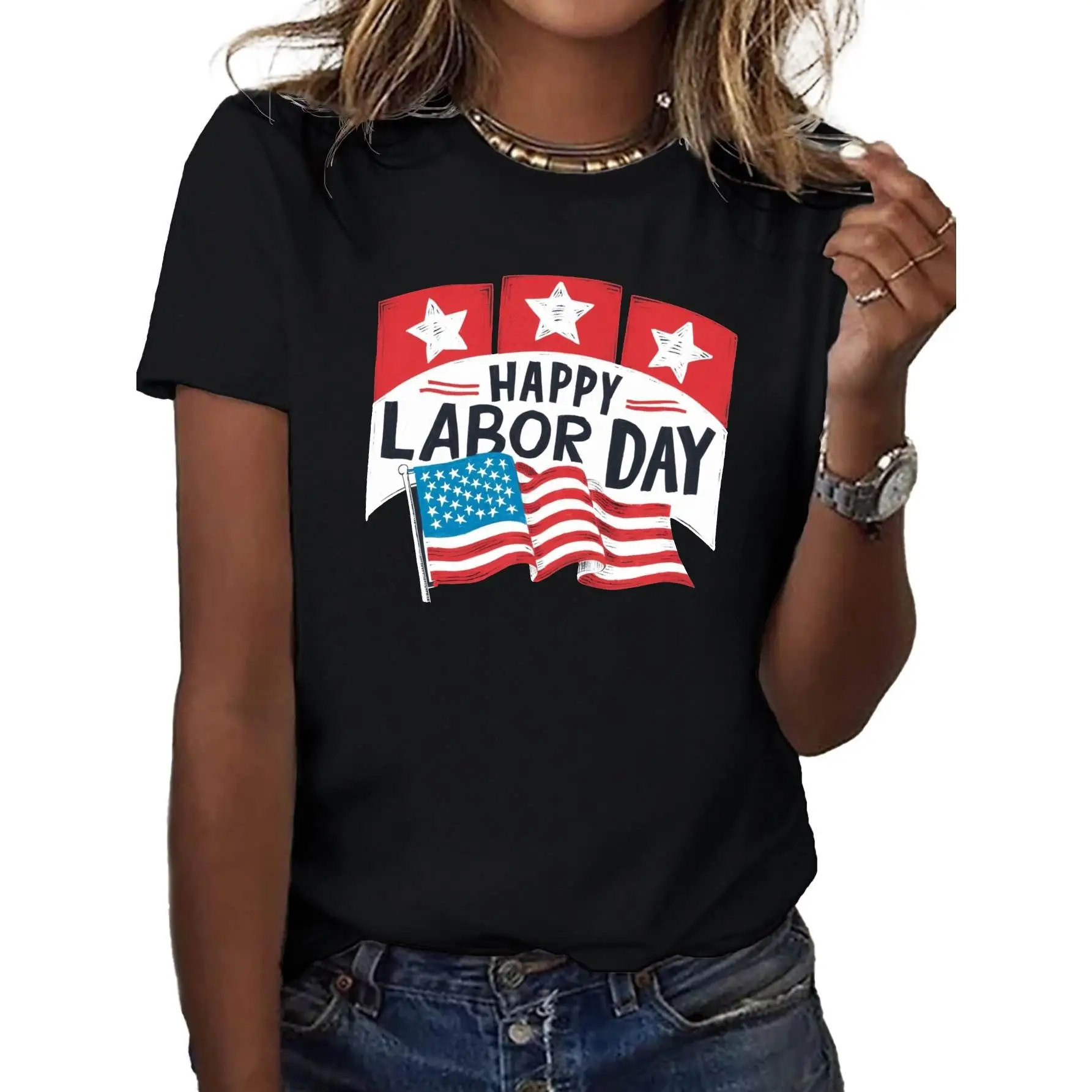 

Happy Labor Day T-Shirt American Flag Graphic Tee Unisex US Worker Apparel Patriotic Holiday Gift