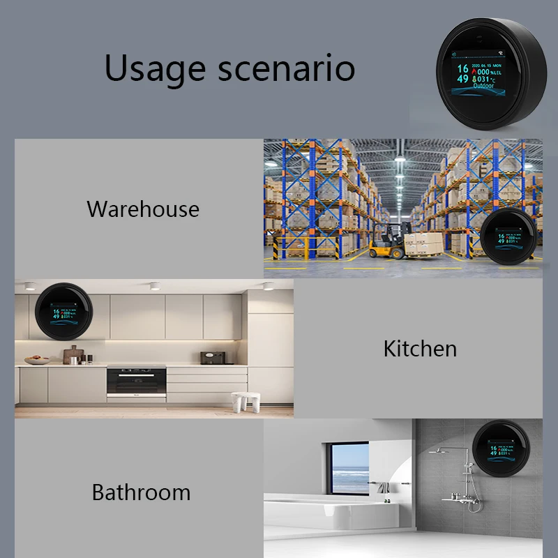 Wifi Natural Gas Sensor Tuya Smart Alarm Gas Leakage Detector Fire Security Digital LCD Temperature Display for Home Kitchen