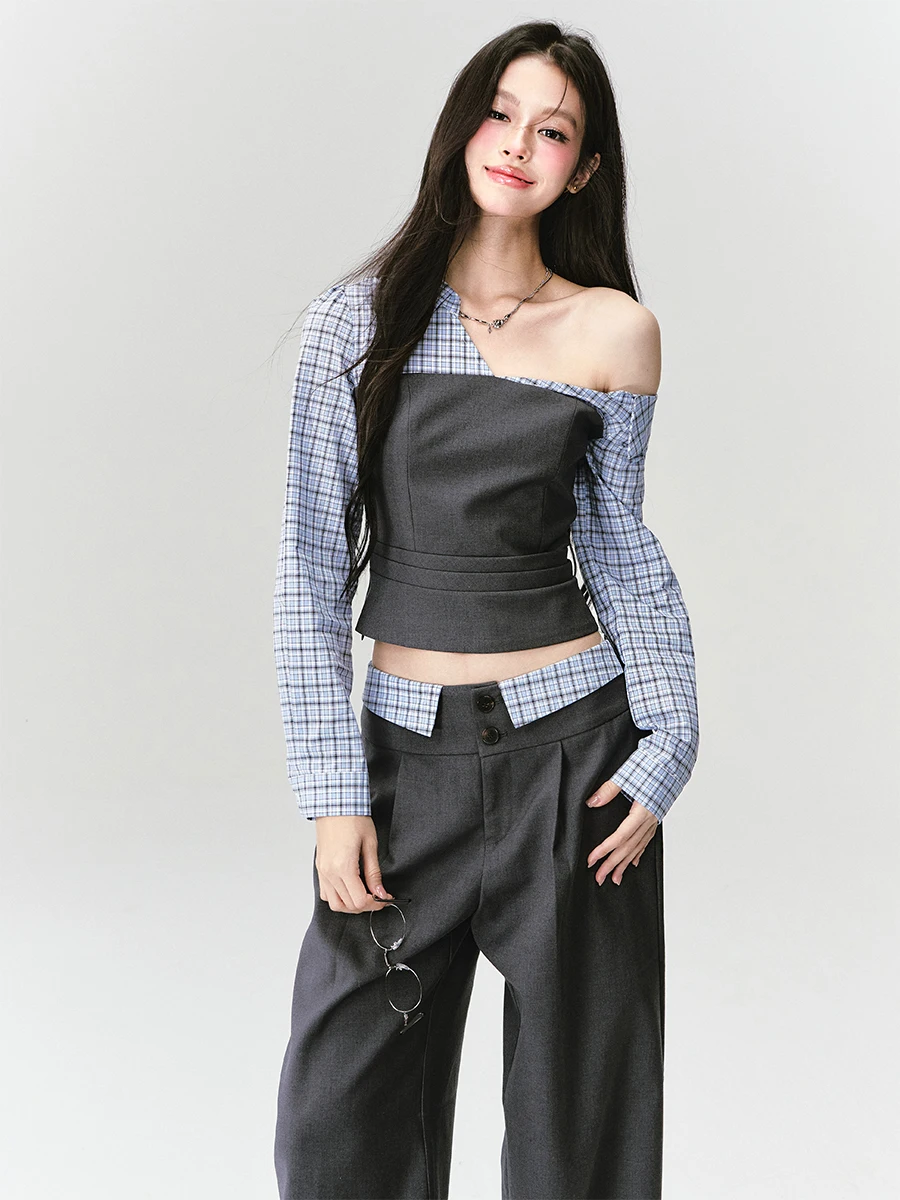Fragile Heart Intellectual Shirt Top And Suit Pants Set Early Autumn Season Women's Fashion Ensemble Short Shirt Long Pants