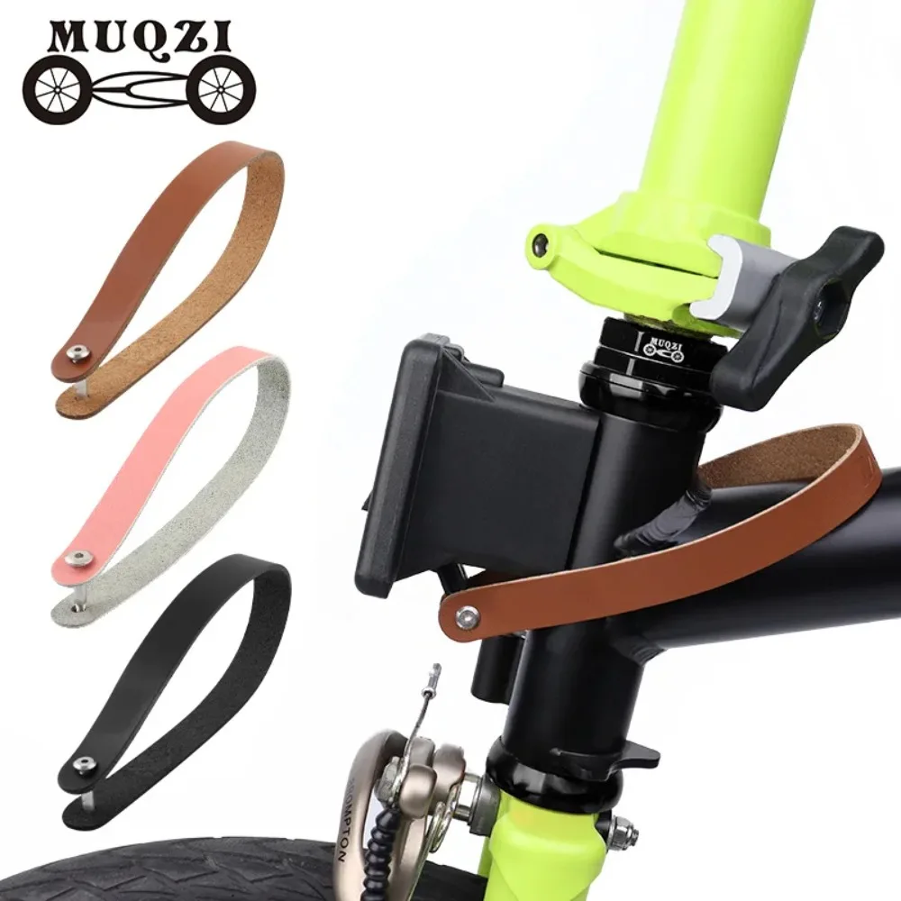 Alça de Liberação Rápida MUQZI em Couro Bovino para Bolsa Frontal, Compatível com Suporte de Bolsa de Bicicleta Dobrável Brompton
