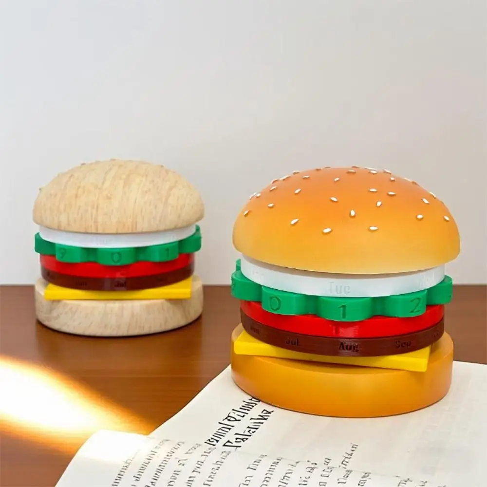 

Creative Hamburger Perpetual Calendar Reusable Date Rotatable Rotating Desk Calendar Non-slip Bottom Decorative