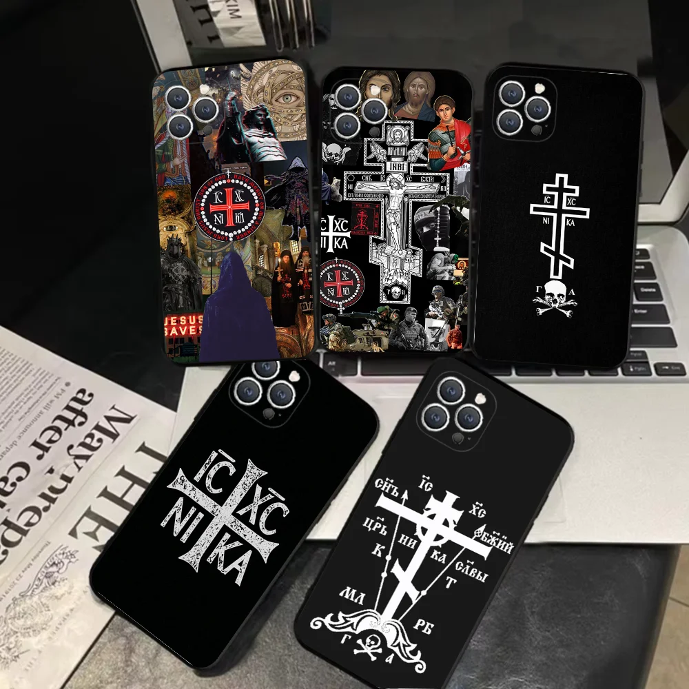 Чехол для телефона Orthodox Cross Icon для iPhone 16,15,14,13,12,11,Pro,X,XS,Max,XR,Plus,Mini Soft Black Cover