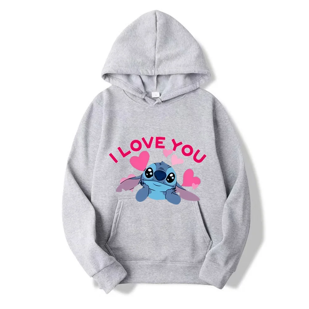 Disney-Stitch Pattern com capuz de manga comprida, Hoodie Anime, moletons Harajuku, top, novo, Outono e inverno, 2024