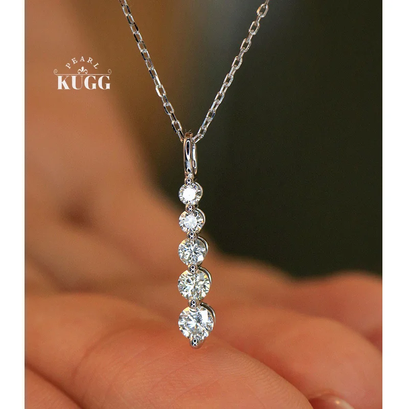 

KUGG 100% ожерелье из белого золота 18 карат, модное простое стильное ожерелье с подвеской из настоящего натурального бриллианта 0,45 карата для женщин, ювелирные изделия