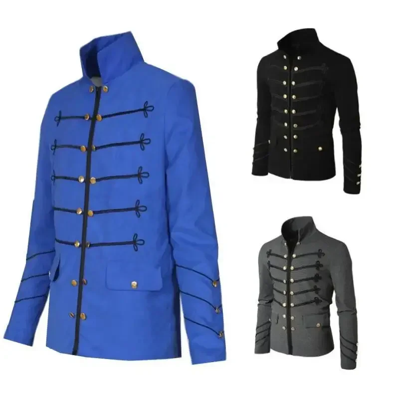 Vintage Military Steampunk Frock Coat Adult Men Stand Collar Gothic Punk Jacket Halloween Dress Up Suit view 3