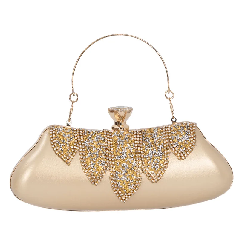 

Fashionable Banquet Clutch Handbag Shiny Glitter Elegant Rhinestone Evening Dress Bag Luxury Metal Handle Wedding Party Bag