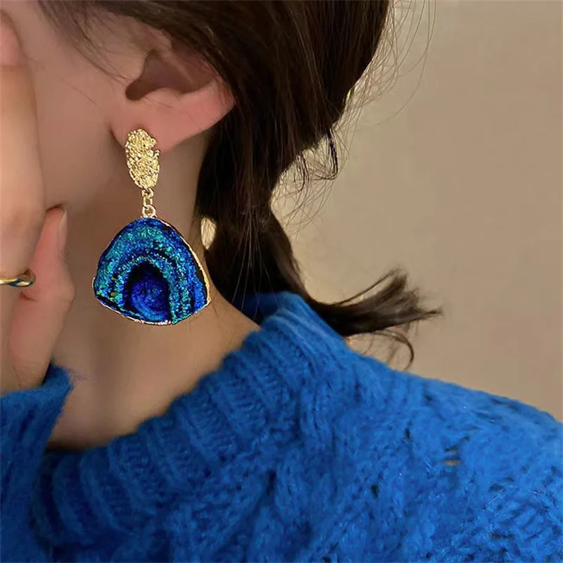 Blue Color Pleated Irregular Earrings Fashionable Klein Blue Women's Earrings Exaggerated Party Accessories Wholesale