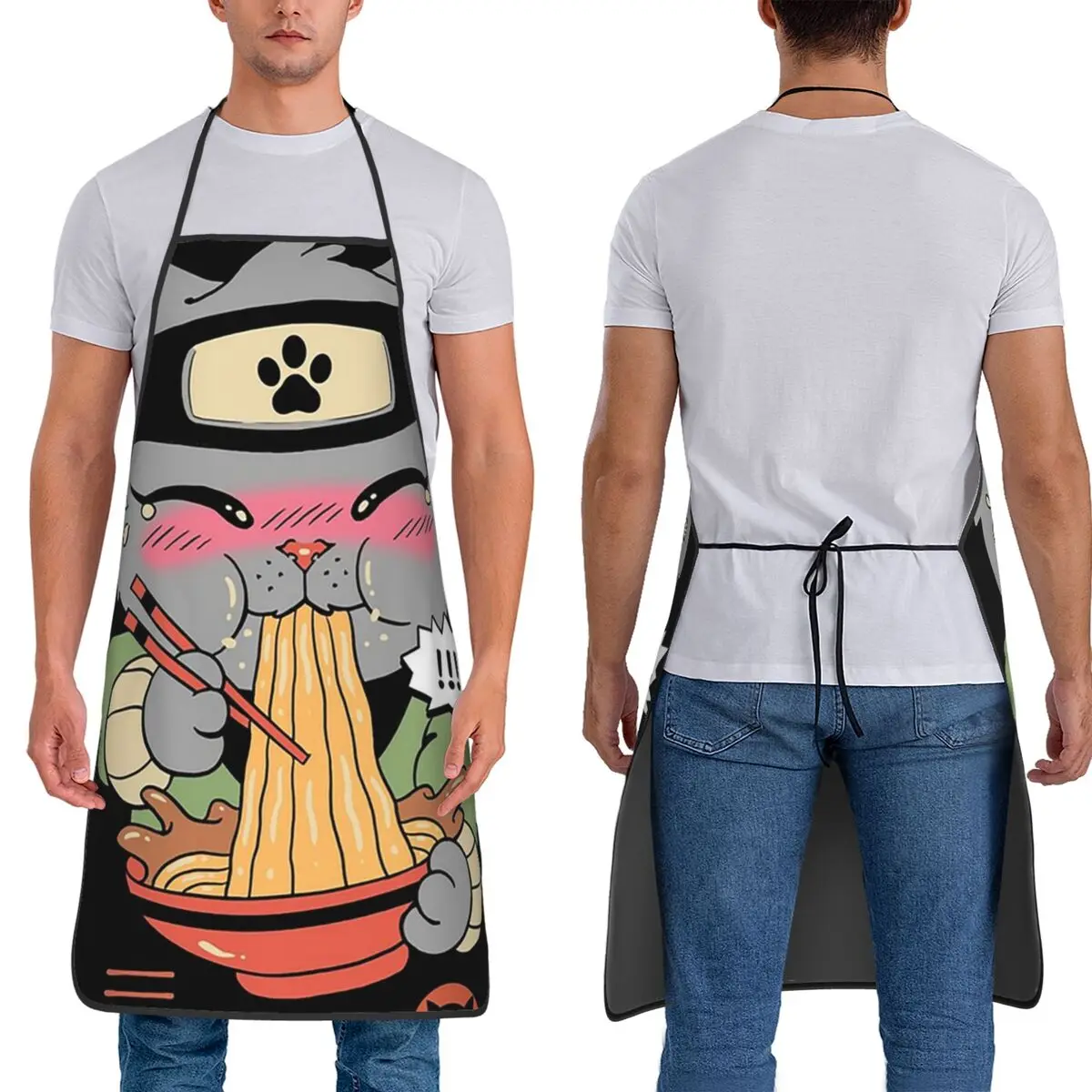 Intense Ramen Meowster Apron Chef Baking Tablier Sleeveless Bib Kitchen Cleaning Pinafore for Women Men Painting