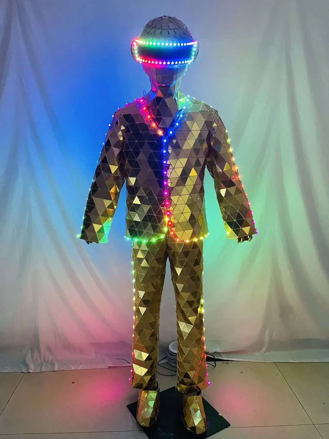 ركائز الفضة ووكر LED مرآة رجل تظهر فستان المسرح قناع الأداء زي الزجاج تأثيري الملابس #3