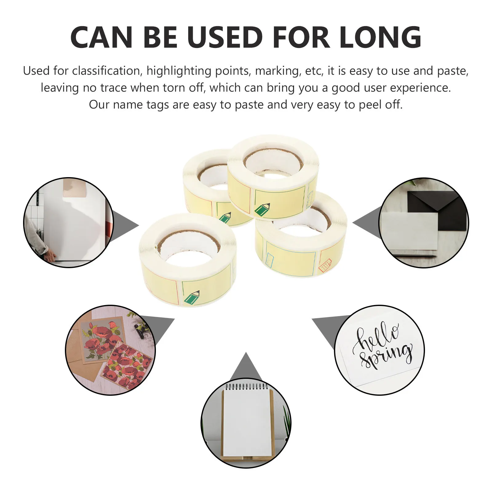 4 Rolls Writable Name Stickers Smooth Surface Easy Peel Paste Tear Off for Office Supplies Home Organization Seasoning