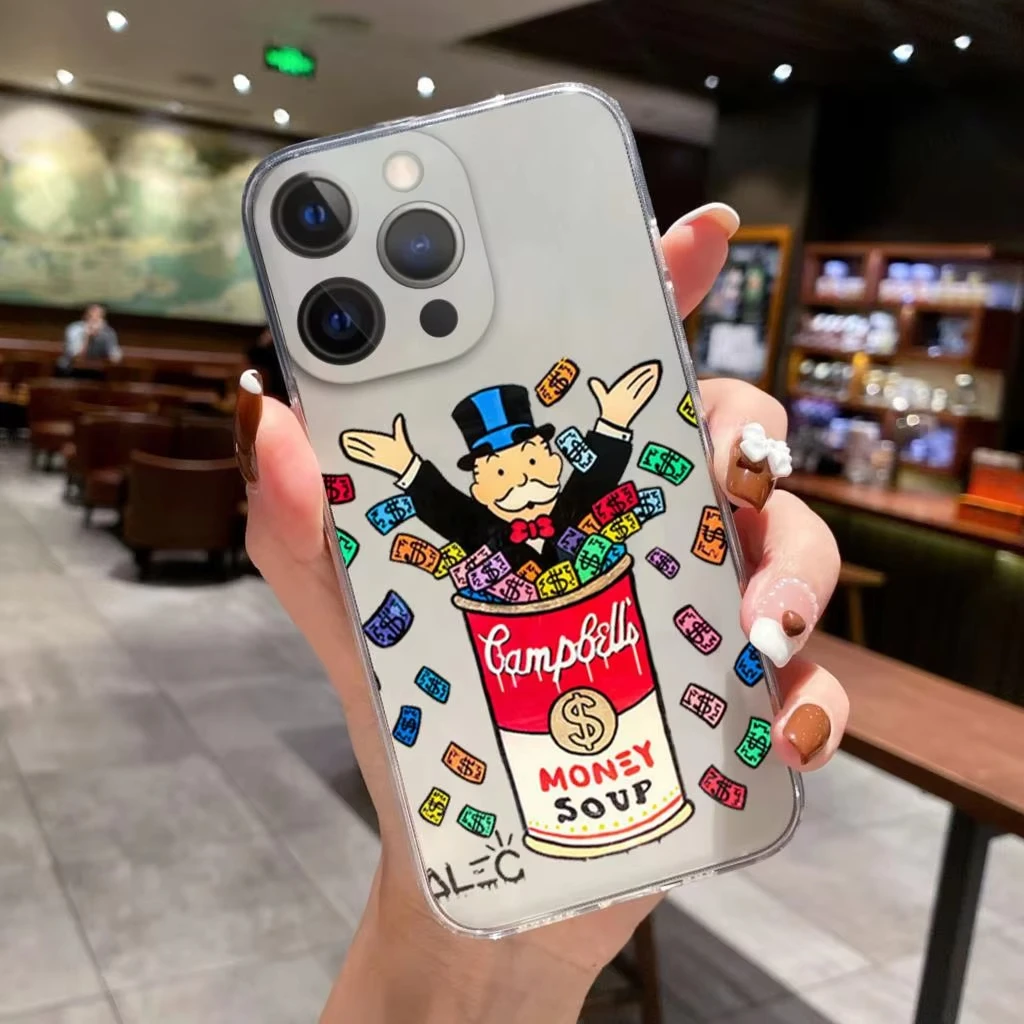 Catoon Dollar Alec Monopoly Phone Case For iPhone 16 15 14 13 12 11 Pro Max XS X XR 7 8 SE Shockproof Bumper Back Cover - náhled 2