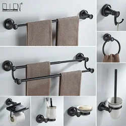 Bathroom Bath Toilet Paper Holder Robe Hook Bathroom Retractable Towel Hanging Rod Black Zinc Alloy EL852