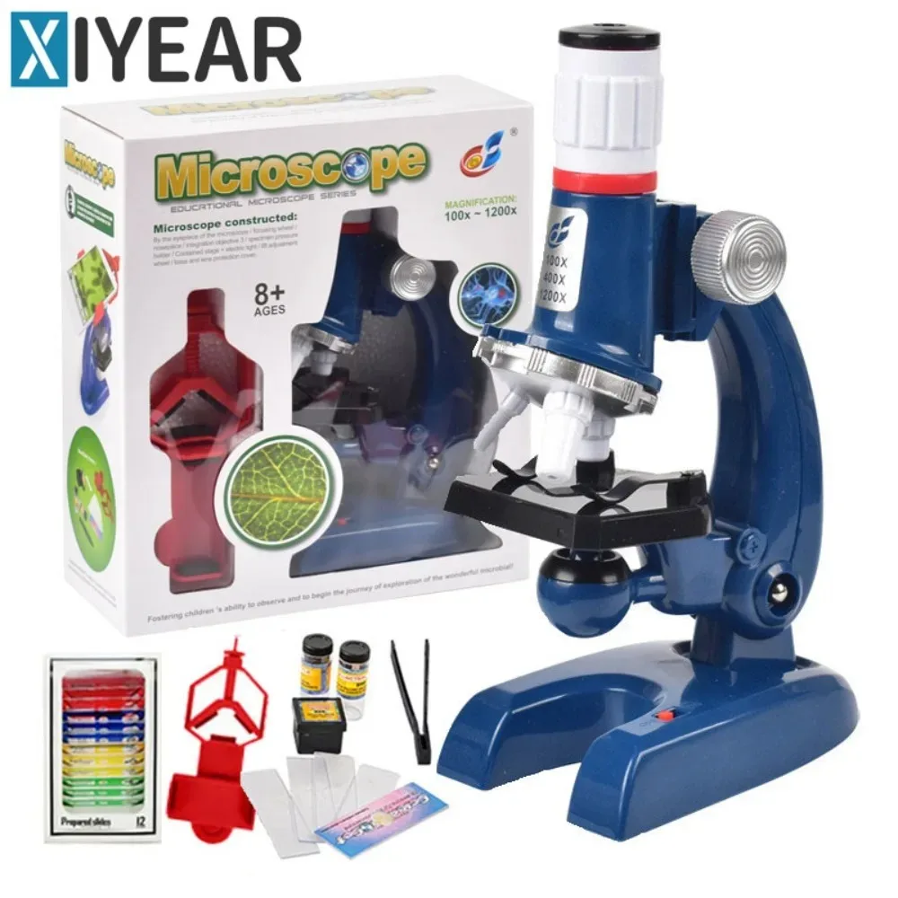 Kit microscopio biologico LED 100X 400X 1200X microscopio da laboratorio Home School Science Education Toys regali microscopio biologico per bambini