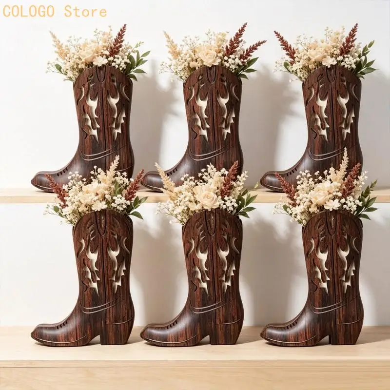 Decorative Cowboy Boot Holders for Artificial Plant, Set of 6 Layered Vases with Opening Top for Arranging Display Stem, Flower