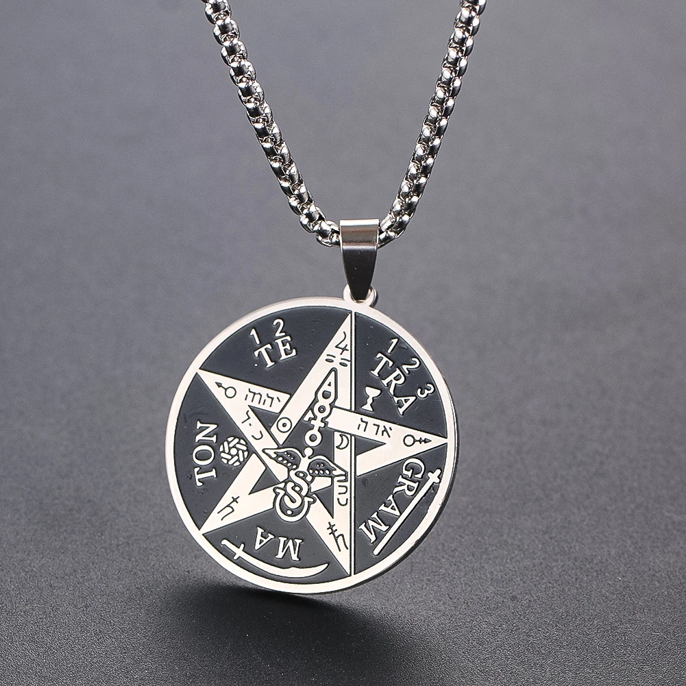 Pentagram Seal of Solomon Necklace Stainless Steel Tetragrammaton Amulet Pendant With 60cm Box Chain For Men Women Jewelry Gift