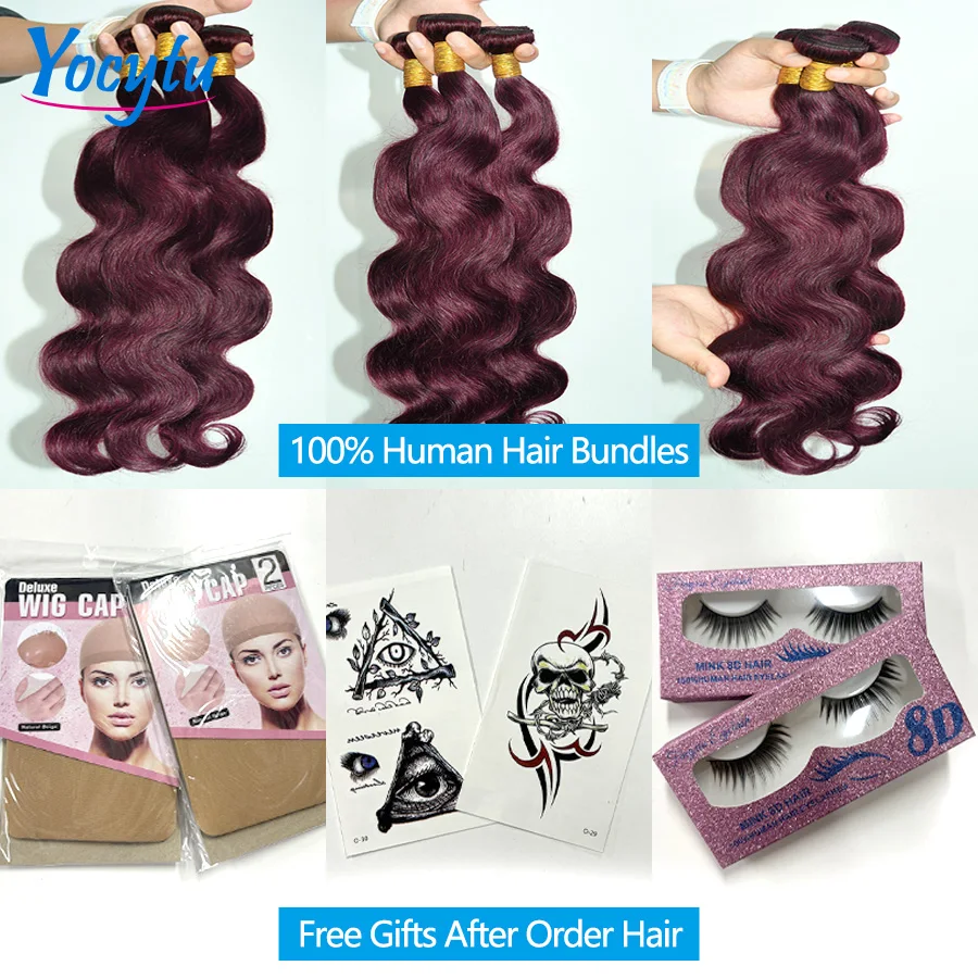 Burgundy Body Wave Bundles Human Hair 242424 Inches 99J Human Hair Bundles Red Colored Bundles 100% Human Hair Brazilian Weave Bundles Human Hair