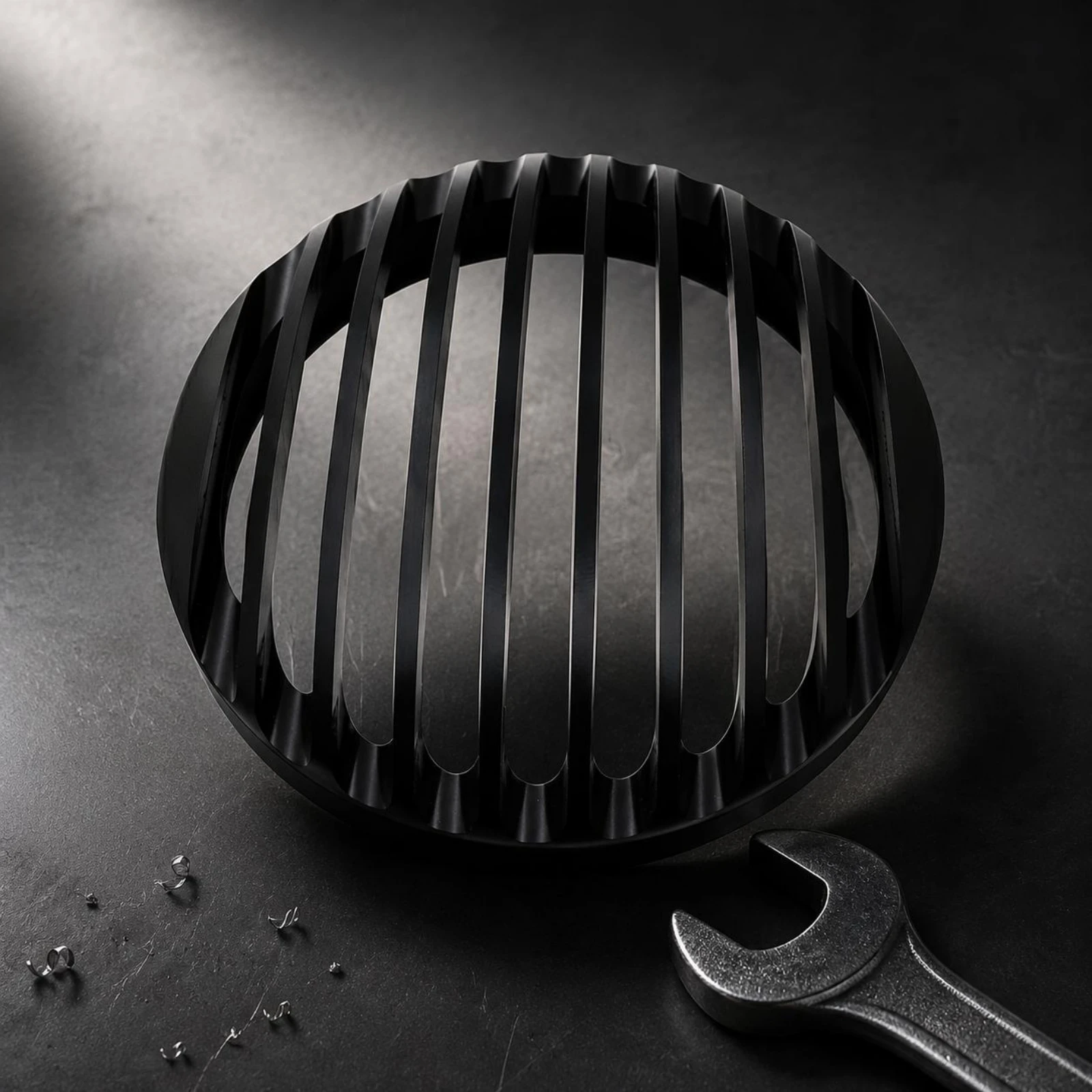 Motorcycle Accessory Round Headlight Grille CNC Machined Slatted Lamp Protector Oxidized Finish for American Motorcycle Models