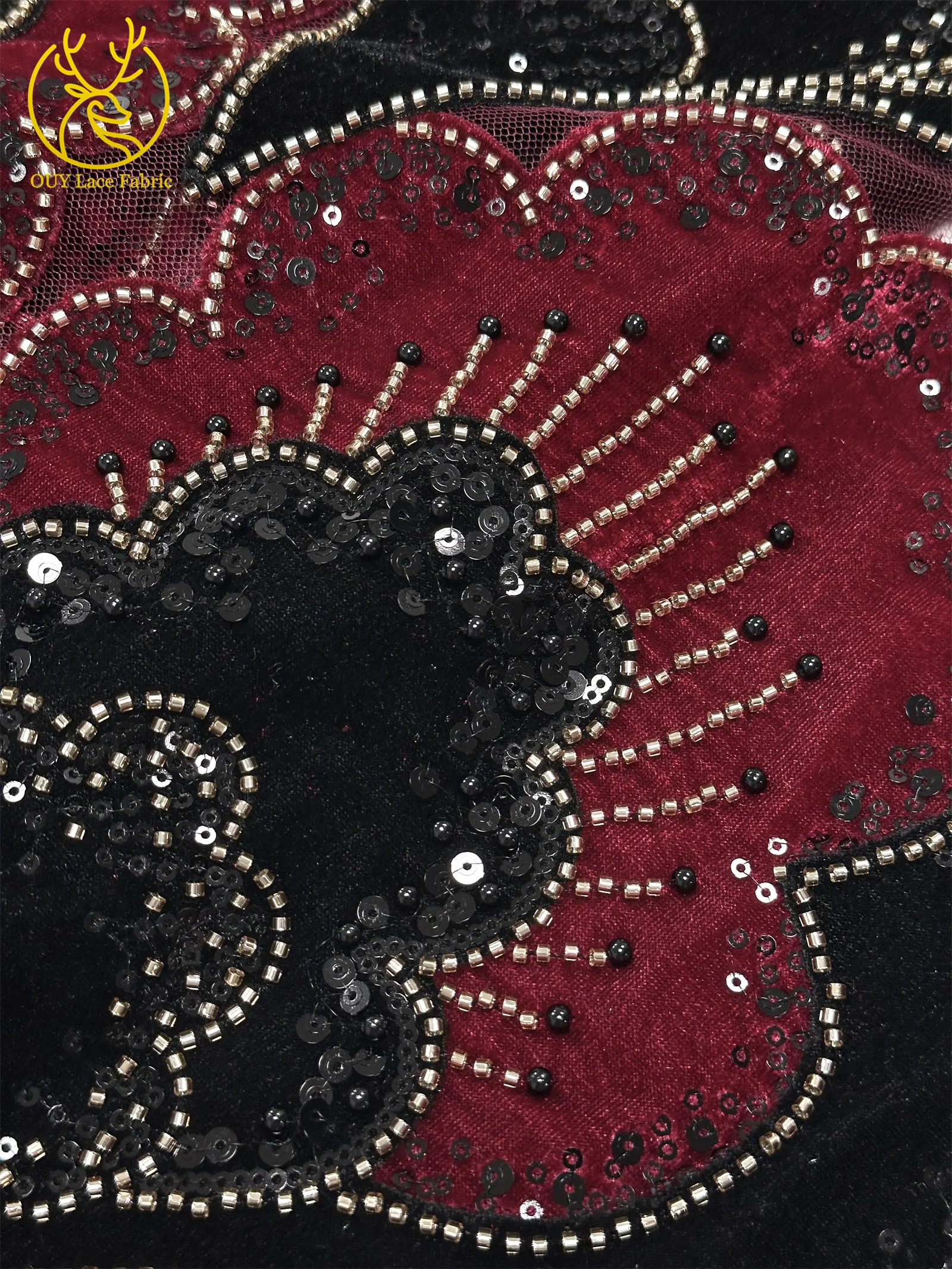 Neuester Samt-Blütenblatt-Pailletten-Spitzenstoff 2026 Hochwertiger afrikanischer Perlen-Tüll-Spitzenstoff für Hochzeit, Party, Kleid, Nähmaterial – Detail 14