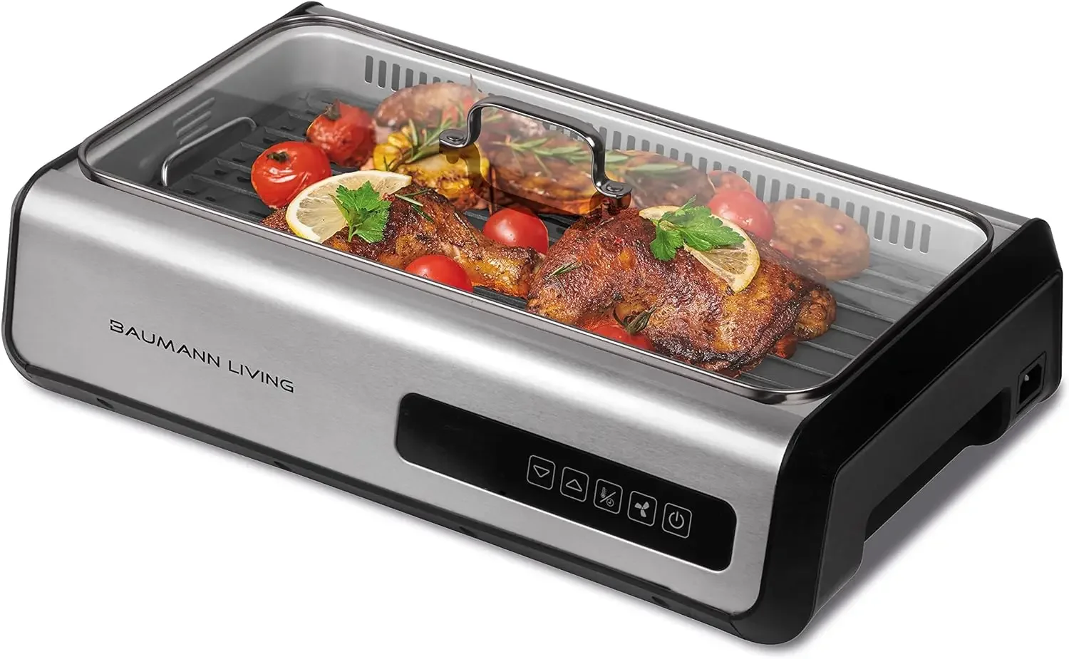 

Indoor Smokeless Grill 1500W with Smart LED Touch Screen, Tempered Glass Lid, 2 Removable Ceramic Nonstick Grill & Griddle