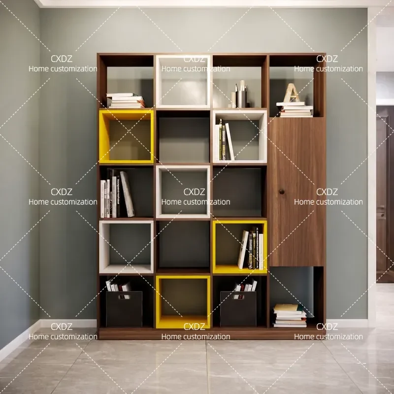 Nordic Walnut Color Bookcase Modern Simple Home Study Display Cabinet Storage Shelf Decorative Furniture